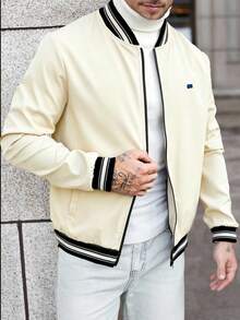 Manfinity CasualCool Men's Striped Long Sleeve Zip-Up Casual Baseball Jacket - Apricot - View 4
