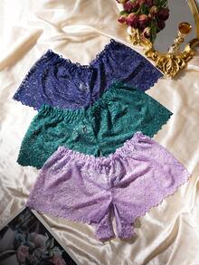 SHEIN Bộ 3 chiếc quần lót ren gợi cảm cỡ lớn, hở đáy. - Nhiều màu - Xem 2