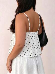 Selianne Camiseta sin mangas de uso diario versátil y casual con pliegues y lunares para mujer de talla grande - Blanco y Negro - Ver 2