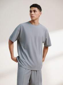 Driftmere Men Solid Drop Shoulder Tee & Shorts For Summer, Cozy Outfits Father's Day – A Fathers Day Gift Guide - Grey - View 1