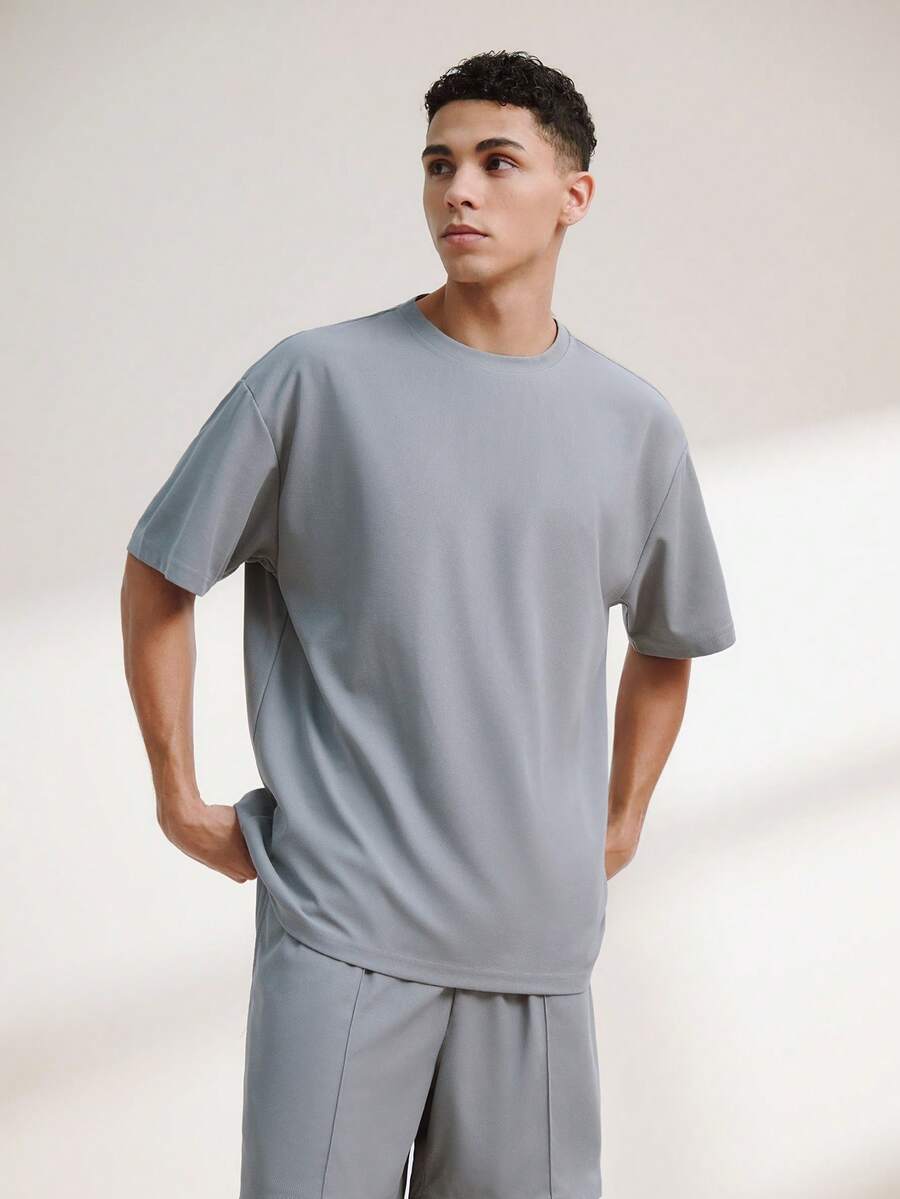 Driftmere Men Solid Drop Shoulder Tee & Shorts For Summer, Cozy Outfits Father's Day – A Fathers Day Gift Guide - Grey - View 1