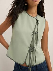 Nöista Áo tank top không tay tối giản dành cho nữ, có dây buộc phía trước, thích hợp cho mùa hè. - màu xanh lá - Xem 4