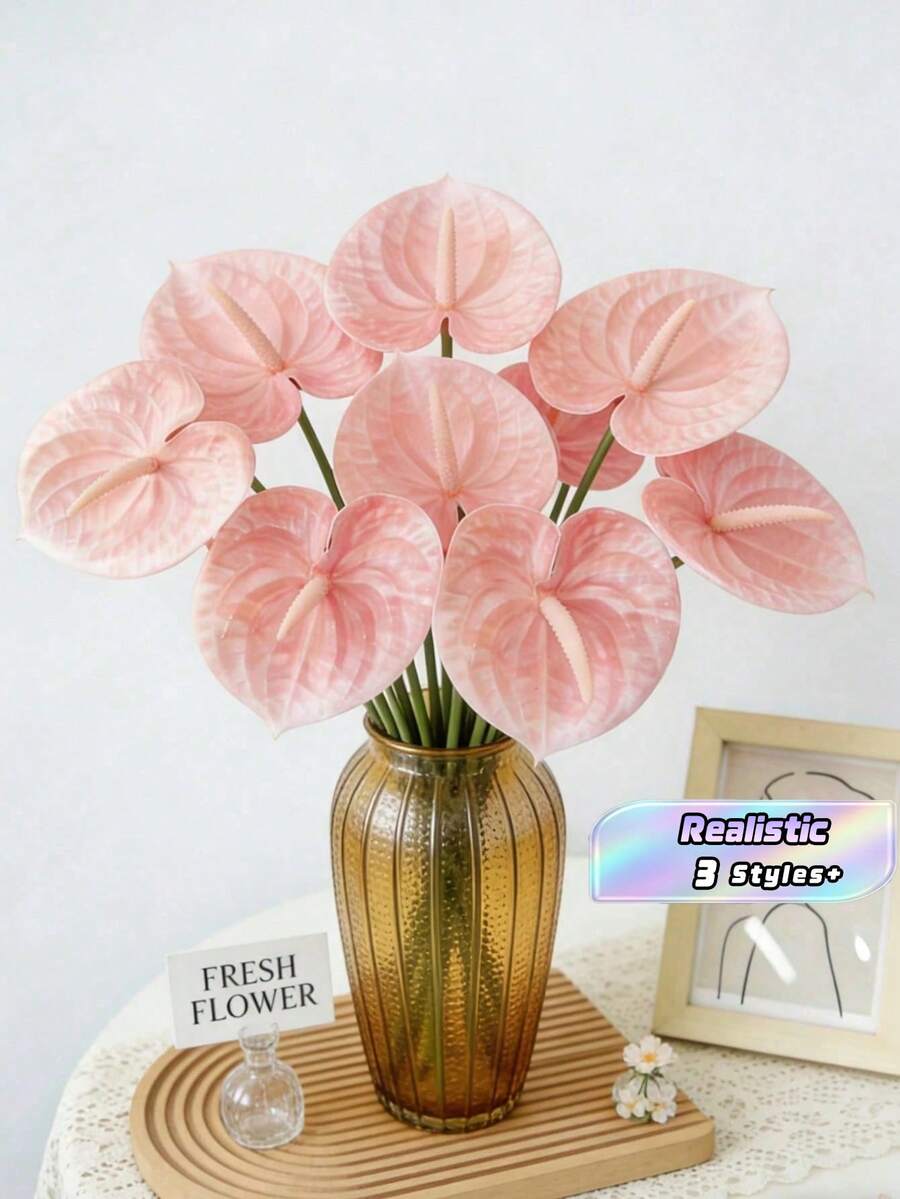 3/5/10 PCS Artificial Pink Bird Of Paradise & Red Flame Lily Flowers, Suitable For Home Decor, Wedding Decoration, Artificial Flowers, Wedding Supplies, Party Supplies, Indoor Decoration, Office, Hotel, Tabletop Decor