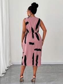 Maweii Vestido sin mangas con cuello en V y estampado de talla grande - Rosa - Ver 2