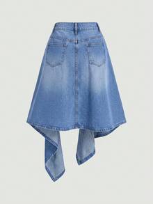 SHEIN MOD Women's Summer Fashion Asymmetric Hem Slit Denim Mini Skirt - Blue - View 2