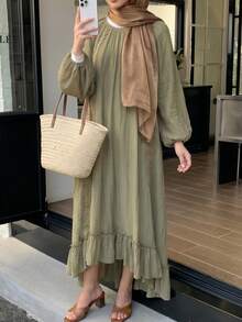 Solavon Women's Solid Color Pleated Casual Party Long Dress - Green - View 6