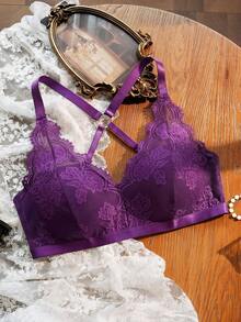 Divavoom 1pc Purple Lace Wireless Comfortable Plus Size Bra - Purple - View 4