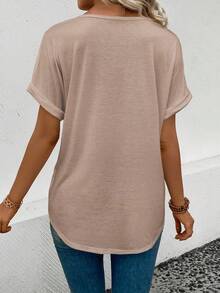 EMERY ROSE Floral Print V-Neck T-Shirt, Rolled Short Sleeve Casual Top For Women - Multicolor - View 2