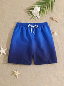 SHEIN Celana Pendek Pantai Satu Potong untuk Anak Laki-Laki Remaja, Kain Tenun, Motif Tetap, Cocok untuk Liburan Pantai dan Bermain di Laut - Navy Blue - View 3