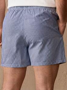 Manfinity VCAY Pantalones cortos rectos de cintura media con cordón y rayas verticales tejidas para hombre - Multicolor - Ver 4