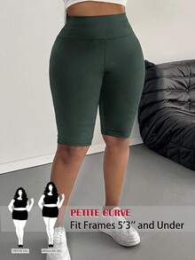SHEIN PETITE CURVE Quần legging nữ cỡ lớn màu trơn, kiểu dáng thường ngày, thích hợp cho mùa hè. - Màu xám đen - Xem 1
