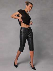Hauture Women's Tailored Stretch Capri Trouser Going Out Night Black Summer Sexy 70s - Black - View 4
