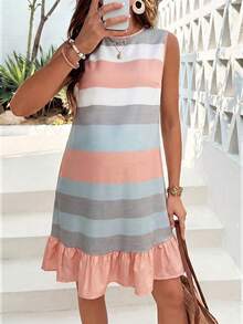 SHEIN Maternity Striped Ruffle Hem Casual Sleeveless Dress - Multicolor - View 6