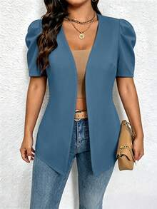 Elenzga Áo blazer mỏng nhẹ, phong cách tối giản thường ngày dành cho nữ tuổi teen - Màu xanh lam - Xem 5
