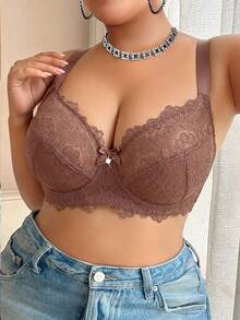DesireSculpt Christmas Lace Patchwork Plus Size Underwire Bra Roleplay Brown Summer - Coffee Brown - View 3