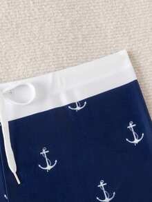 Manfinity VDAYZ Men's Summer Beach Vacation Anchor Print Contrast Color Drawstring Waist Swim Trunks, Holiday - Blue - View 6