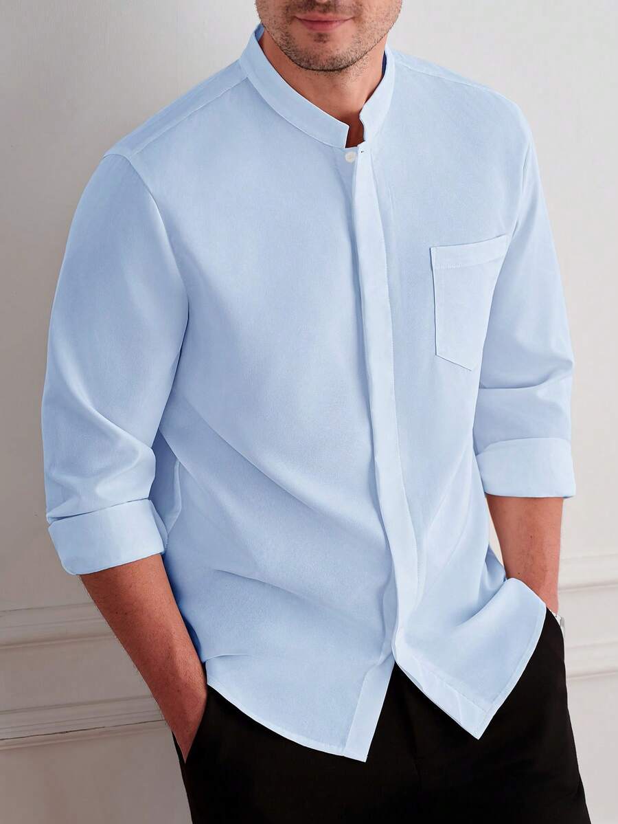 Core Aspect Men's Casual Commuter White Button-Down Shirt - Blue - View 1