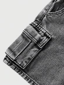 Quần short kaki denim wash dáng rộng tiện dụng cho bé trai mùa hè, cạp chun co giãn, ống suông. - Xám - Xem 4