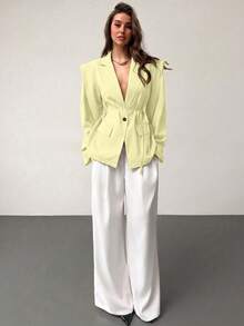 Rafferiza Women's Fashionable Commuter Solid Color Regular Jacket - Light Yellow - View 3