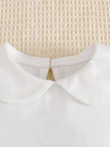 SHEIN Vintaside Kids 女婴夏季简约纯色彼得潘领短袖上衣 - 白色 - 查看 6
