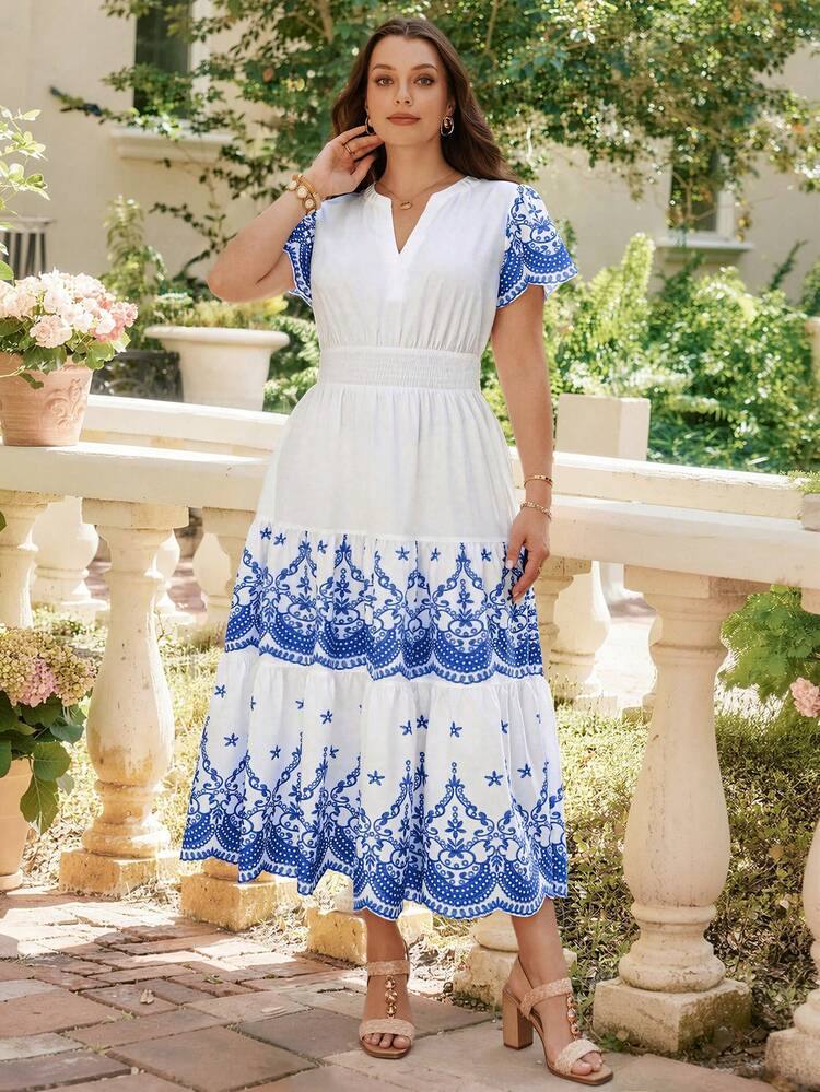 Plus Size Women Summer Casual Vacation  Floral Print White Dress, Summer Holiday,Summer Outfits For Women ,Vacation Outfits Women ,Holiday Outfits For Women,Going Out Outfits, New Clothes,Simple And Fashionable For Everyday Wear,Suitable For Summer, Vacation, Daily Wear,Beach Outfits For Women,Western Style,Flowy Dress,Boho Dress,Casual Summer Dresses For Women,Festival Outfits For Women,Festa Junina ,Casual Dresses For Women,Holiday Dresses,Country Concert Outfit,Festival Outfits For Women,Festa Junina
