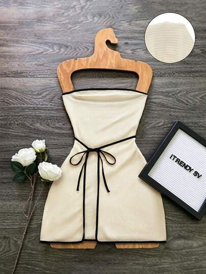 Women's Versatile Semi-Sheer Contrast Tie-Up Bandeau Dress, Suitable For Vacation