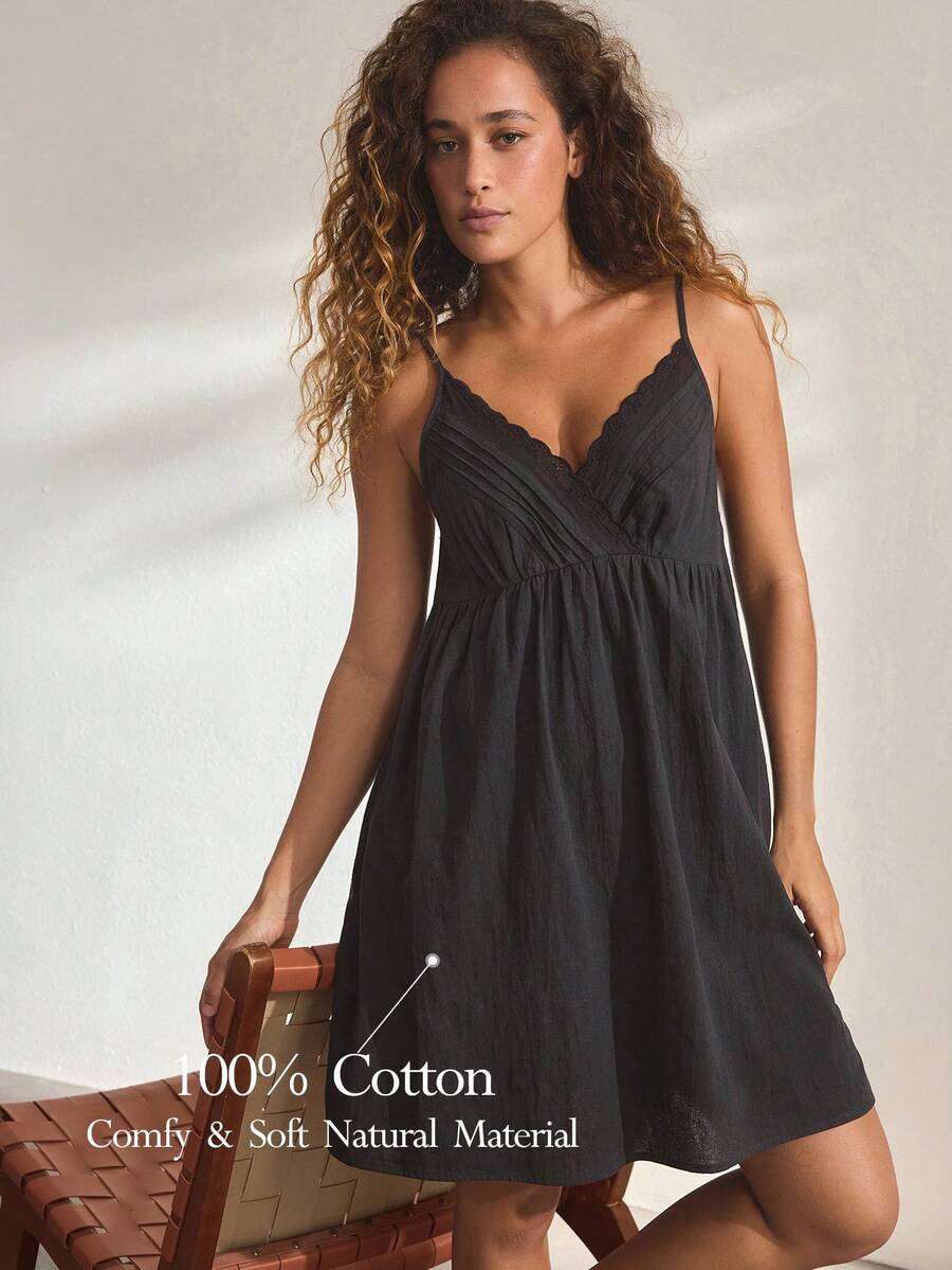 Ocili Women's Solid Color Casual Camisole Dress For Home Wear - Black - View 1