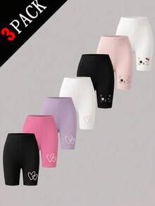 Quần legging dệt kim in họa tiết tình yêu cho bé gái lớn, thích hợp mặc ở nhà và ngoài trời, gồm 3 chiếc, kiểu dáng ôm sát, chống xuyên thấu. - Nhiều màu - Xem 1