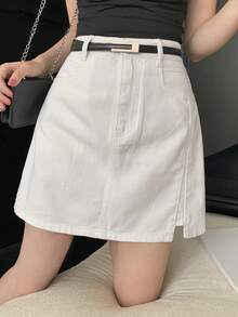 DAZY Women's Casual White Short Denim Mini Skirt, Spring/Summer - White - View 3