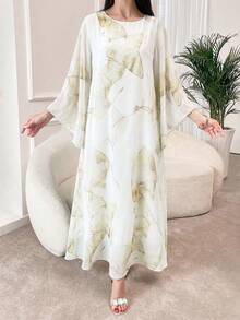Al Najma Đầm maxi Thổ Nhĩ Kỳ dành cho nữ và áo abaya truyền thống Ả Rập. - Màu vàng - Xem 6