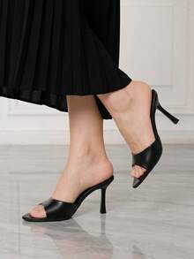 Sleekvia Sepatu Selop Wanita Hak Tinggi Model Baru untuk Musim Panas - Hitam - View 5