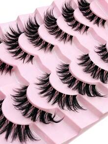 7Pairs Fluffy Wispy Transparent Band Cat Eye Natural Makeup Effect Soft Lightweight Imitation Mink Fur Whole Strip False Eyelashes For Women Daily Use Home Makeup Salon - Cat Eye Lashes - View 4