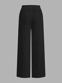 SHEIN Tall CURVE Plus Size Women's 3-Piece Casual Straight Leg Pants Set, Women's Summer Pants Outfit, Summer Clothing, Beachwear, Outing Pants, Women's Vacation Wear - Multicolor - View 8