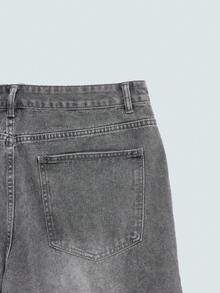 Modcrash Quần short denim nam dáng rộng, thoải mái, có túi, đa năng cho mùa hè. - Màu Xám nhạt - Xem 5