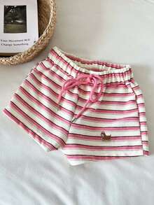 SuriyaCove Women's Puppy Embroidery Striped Contrast Color Drawstring Waist Shorts - Multicolor - View 5