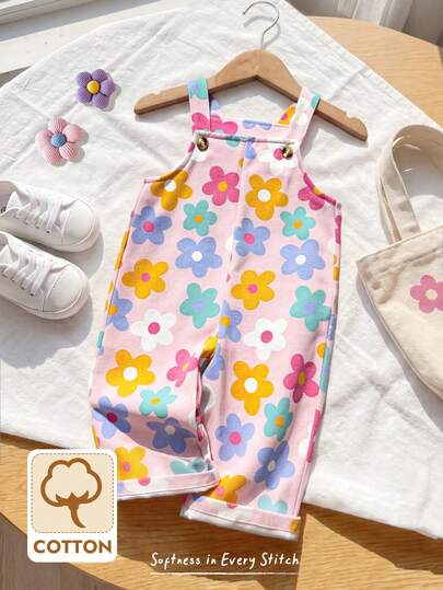 Cozy Pixies Baby Girl Floral Print Overalls Jumpsuit, Versatile & Comfortable