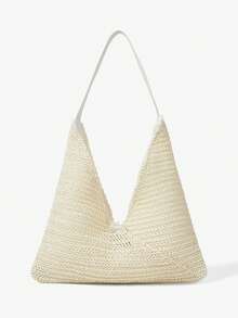 MUSERA Straw Woven Faux Leather Bead Detail Handbag  Cute Summer Beach Swim Going Out Daily Spring Holiday Accessory - Beige - View 6