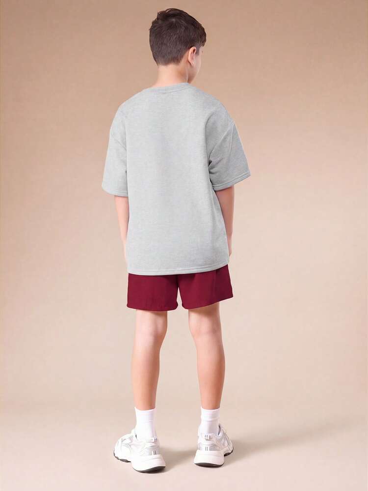 Tween Boys Contrast Stitch Crew Neck T-Shirt Shorts Casual Summer Co-Ord Set Red Overlock Detail