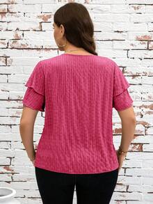SHEIN Clasi 大码女式休闲圆领百搭日常衬衫 - 玫紅色 - 查看 2
