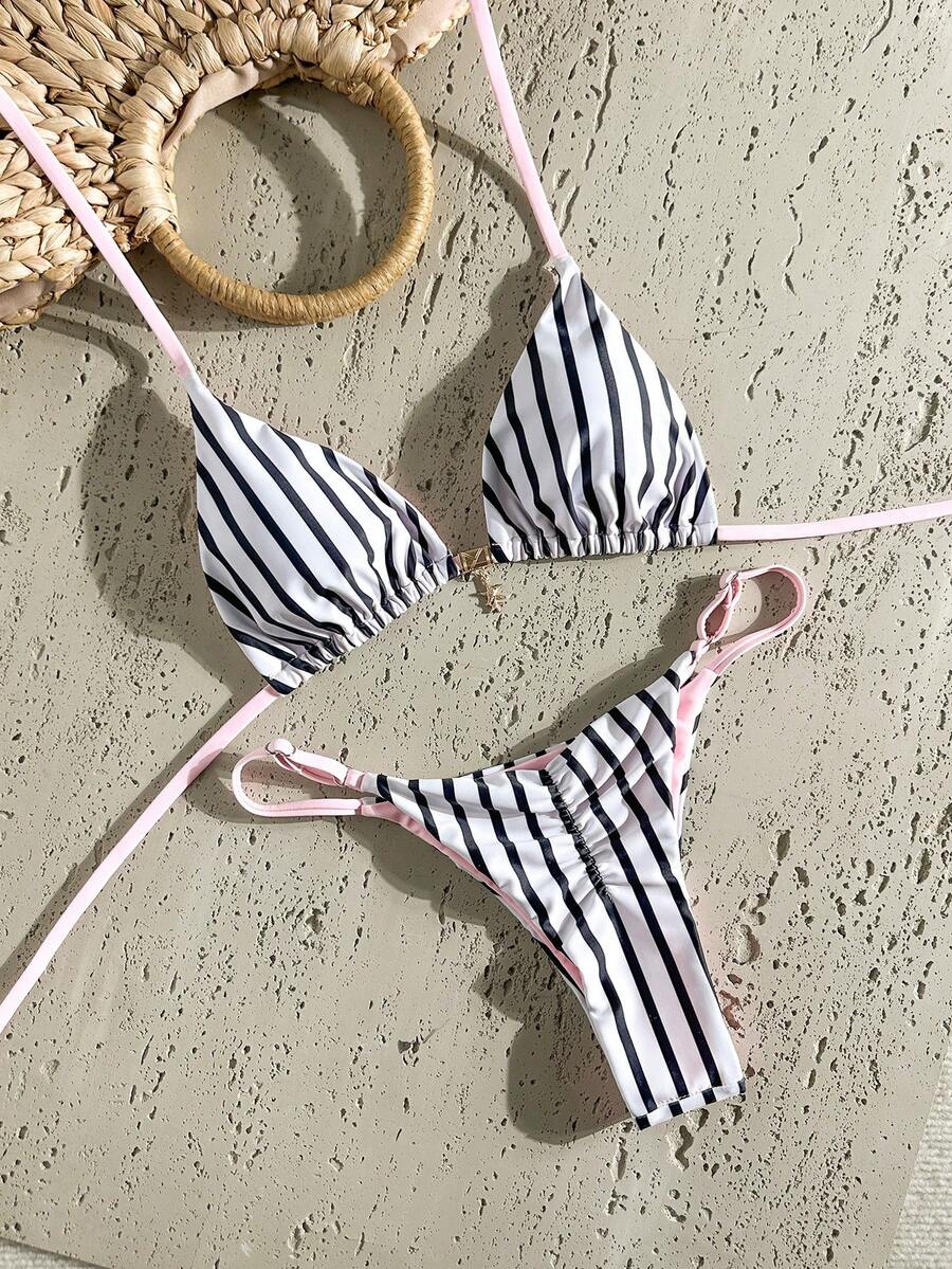 Swim Mod Women's Random Print Necklace Metal Jewelry Bikini Set, Spring/Summer - Multicolor - View 1