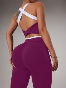 SHEIN Dewbera 1 Set Seamless Maroon Sports Set, Sleeveless Backless, Soft & Comfortable Fit, Suitable For Workout, Running, Casual, Yoga - Red Violet - View 4