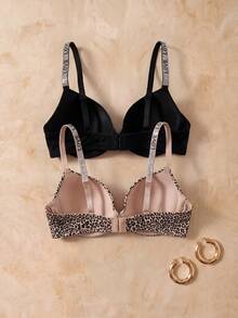 HautHeat 2pcs Women Fashionable Leopard Print Printed Bra, Cheetah Print Top - Multicolor - View 2