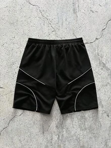 EVRINFINITE Quần short nam màu đen với đường chỉ cong màu trắng và cạp chun, phong cách đường phố. - màu đen - Xem 2
