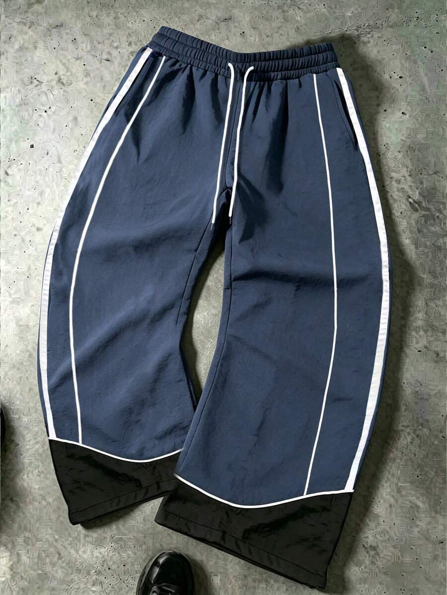 Sport MetroGents Men's Casual Versatile Striped Design Straight Leg Sports Pants, Suitable For Everyday Wear, Summer & All Seasons, Gym