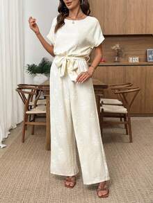 Ellevyn Vacation Backless Floral Trim Wide Leg Jumpsuit In Apricot - Apricot - View 5