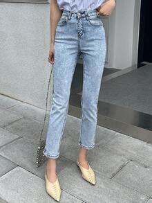 DAZY Ladies' Casual Slim Fit Denim Pants With Pockets Women Jeans - Baby Blue - View 3