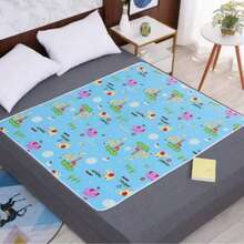 1pc Cute Cartoon Pattern Pet Waterproof Urine Pad, Breathable Lightweight Washable Mat For Small Pets, Suitable For AllSeasons,Random Pattern Cutting, Not Machine Washable, Bottom Not Waterproof - Blue animal - View 4