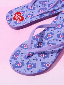 SHEIN X Care Bears 女款可愛卡通夾腳拖鞋 夏季卡通彩虹印花防滑度假沙灘涼鞋 - 淺紫色 - 查看 5