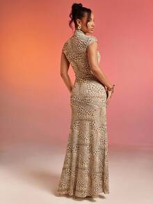 Hauture Abstract Floral Animal Print Lace Mesh Dress - Multicolor - View 2