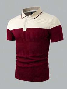 EGENSIO Kemeja Polo Lengan Pendek Pria Kasual untuk Berpergian, Warna Kontras, Bahan Bertekstur, Musim Panas - MultiWarna - View 3